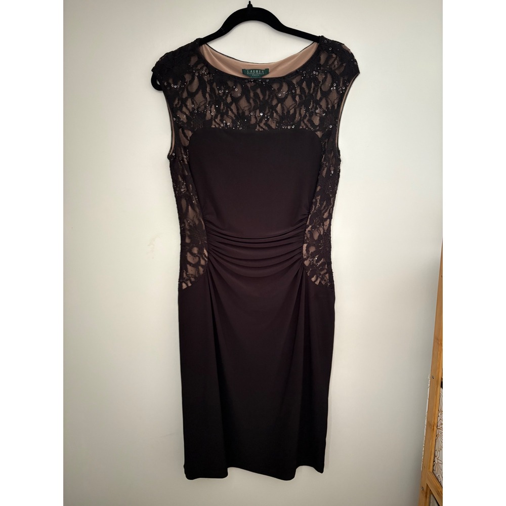 Ralph Lauren RLR Black Lace Sequin Sheath Dress Size 10 NWT Evening Wear Event
